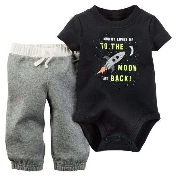 New Carter/'s 6m 12m Boys 3 Piece Outfit Set To Moon /& Back Bodysuit Top Pants